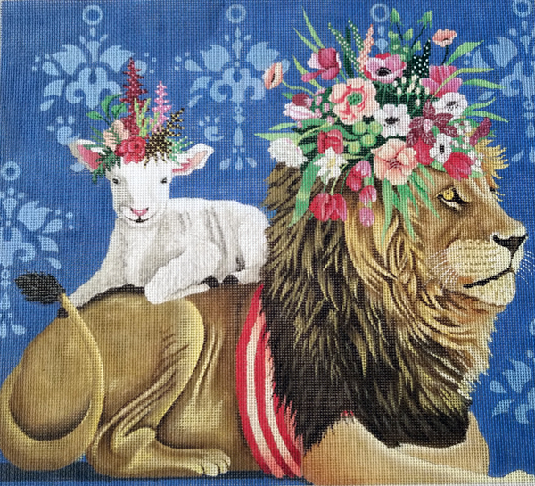 Hand-painted needlepoint canvas HG-01, "Lion and the Lamb"